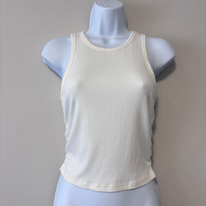 Shein Women’s Size Small Ivory Ribbed Cropped Tank Top w/ Ruched SidesNIB